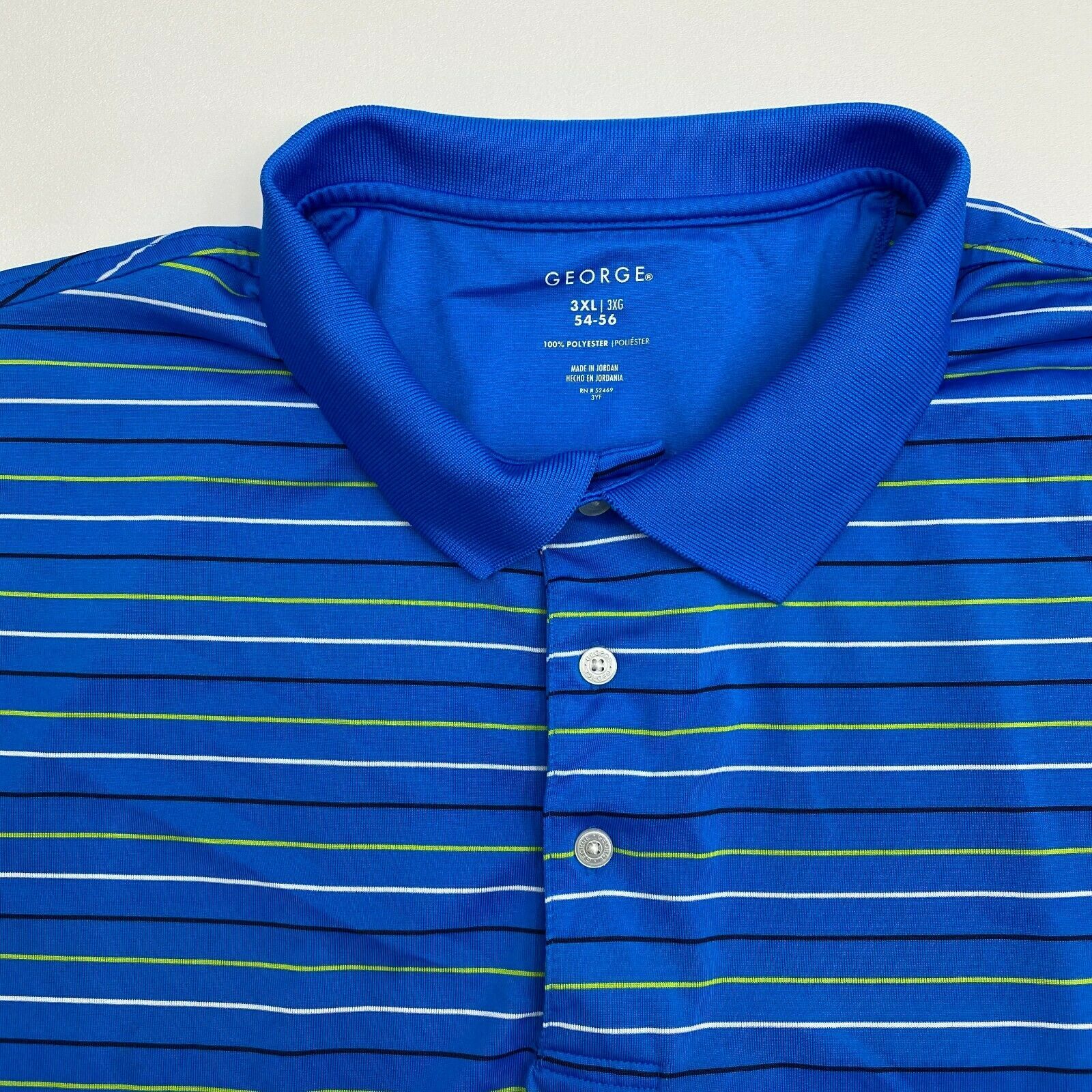 George Polo Shirt Mens XXXL Blue Stripe Short Sleeve Casual Polyester ...