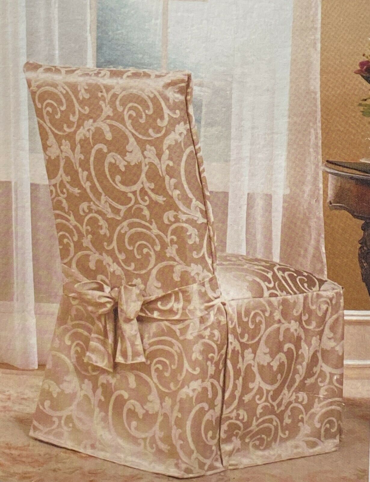 Dining Chair Cover for Armless Chairs Heavy Scroll Design New Old Stock - $21.49