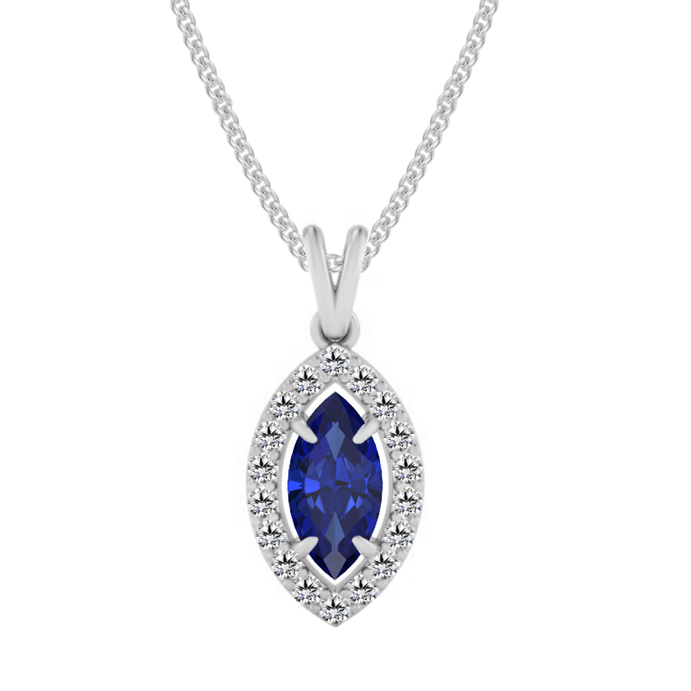 1.50 Ctw Marquise Cut Sapphire Halo Pendant With 18