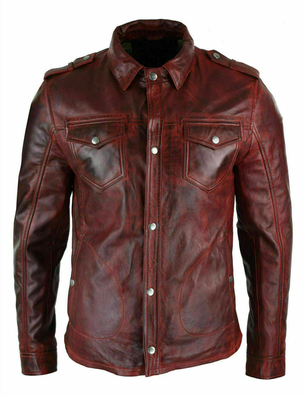Men's Leather Shirt Western Trucker Cowboy Real Leather Summer Jacket ...
