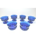 6 VTG Tiara Glass Kings Crown Thumbprint Cobalt Blue (4) Sherbet (2) Bowls MCM - $43.43