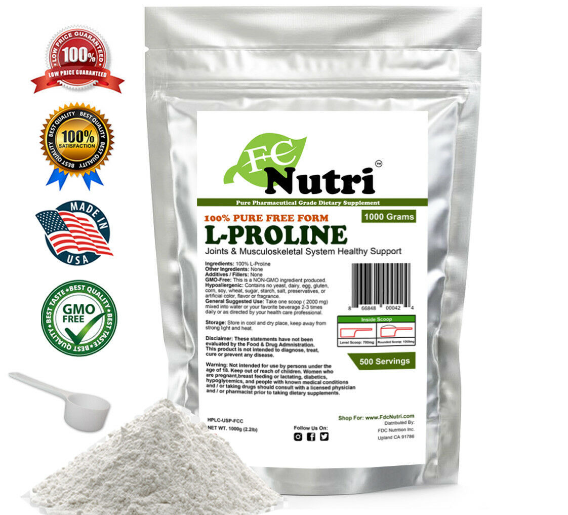 L-Proline Powder 2000g (4.4lb) USP Pharmaceutical Collagen Component By FCNUTRI - Vitamins ...