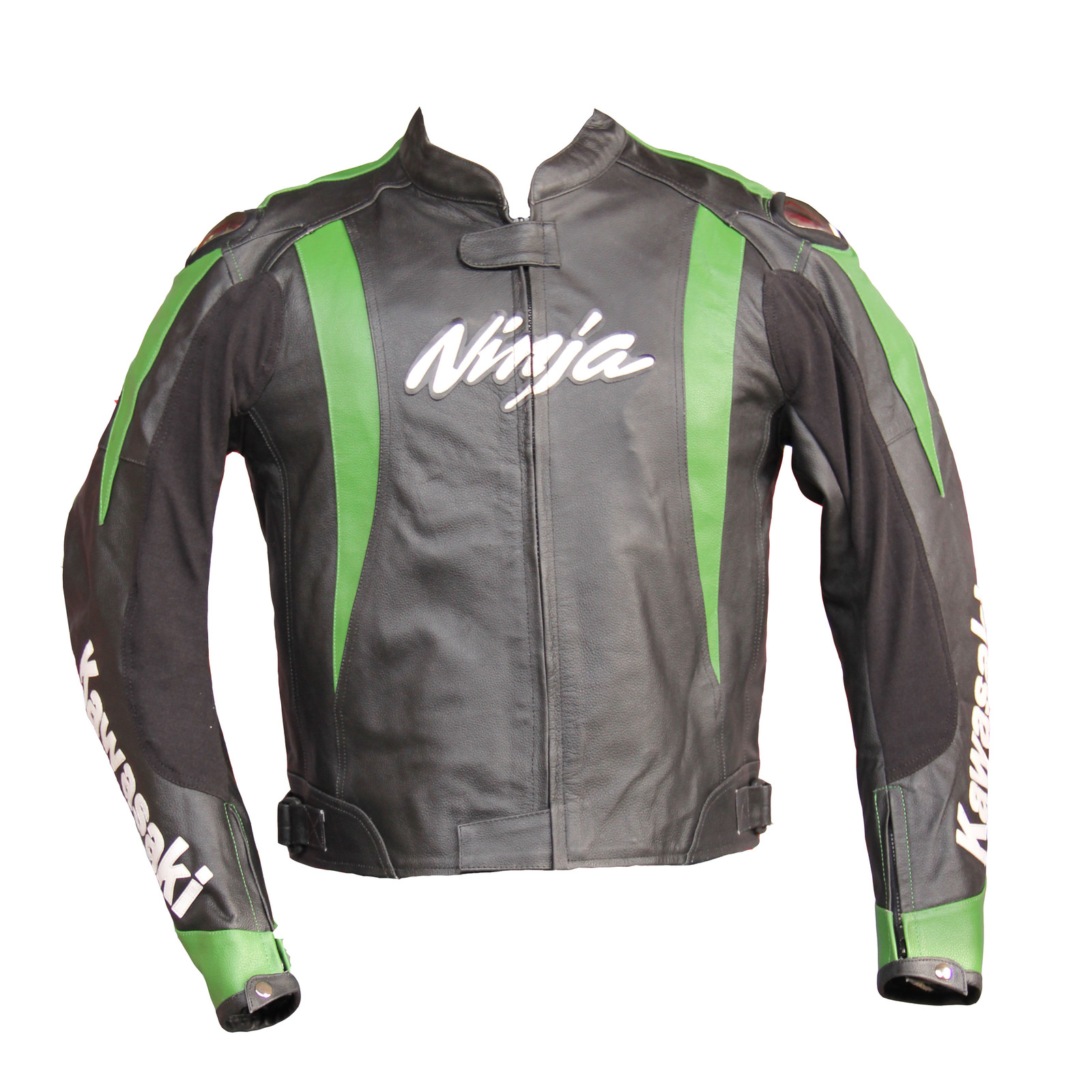 MEN NINJA RACING MOTORBIKE JACKET KAWASAKI LEATHER GREEN BLACK SAFETY