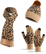 Gloves Scarf &amp; Hat Set 3Packs Winter Knitted Hat Touch Screen Gloves Sca... - $30.08