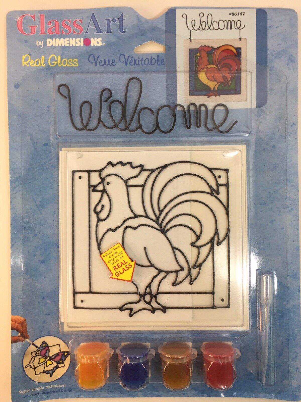 Primary image for Rooster Welcome Kit Stained Glass New Art by Dimensions Farmhouse Cottage Decor