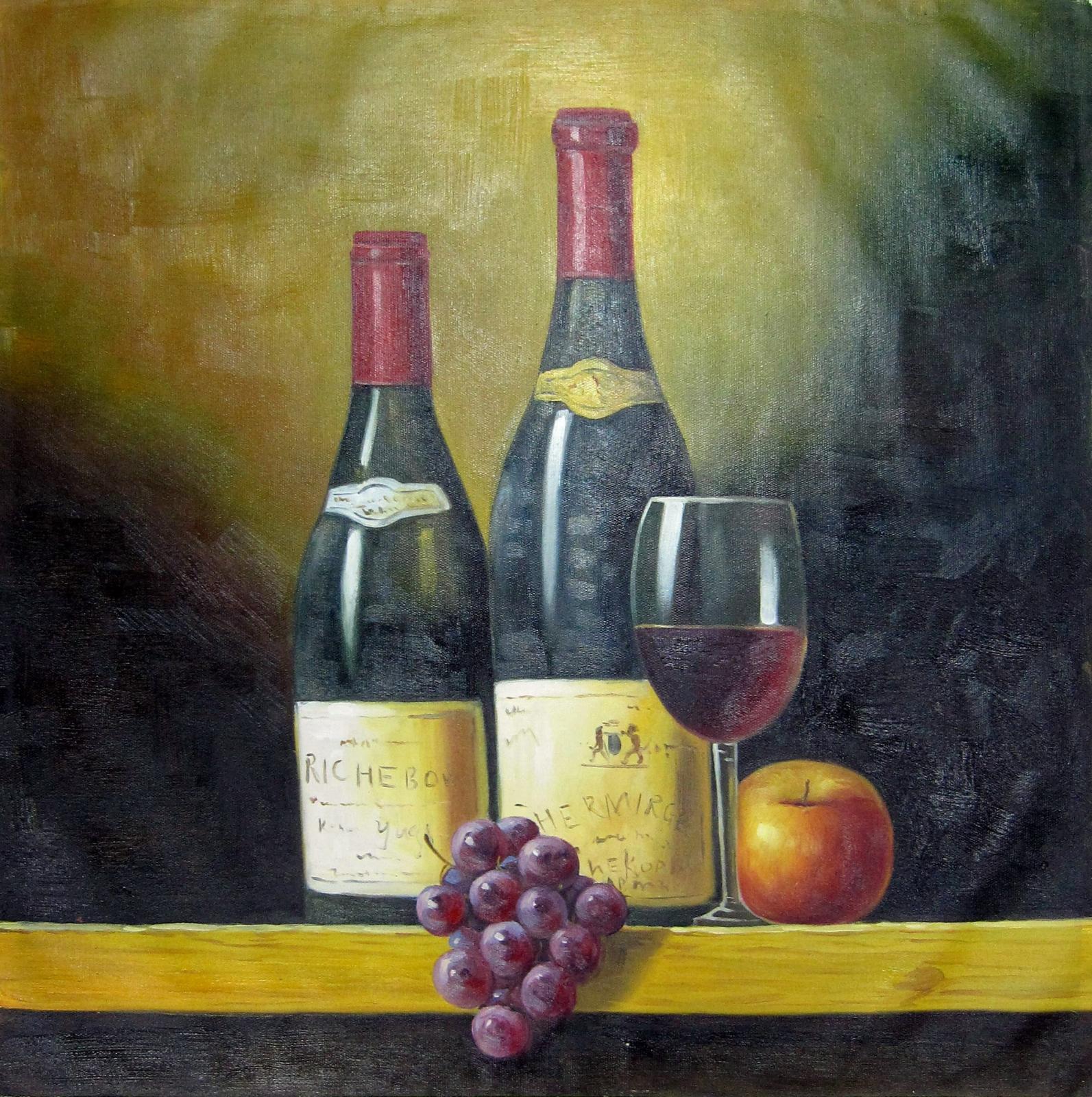 Wine 24x24 in. stretched Oil Painting Canvas Art Wall Decor modern602 ...