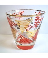 Set of 4 retro double shot glasses red &amp; gold squiggles gold rim red bas... - $15.15