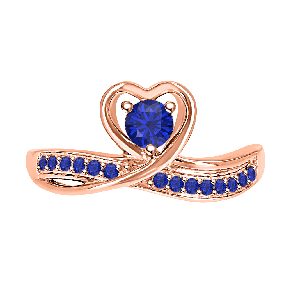 Round Cut Blue Sapphire 14k Rose Gold Over 925 Silver Lovely Heart Promise Ring