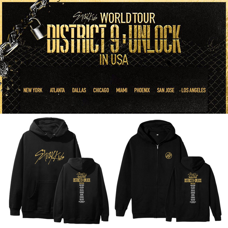 Kpop StrayKids World Tour Concert District 9 Unlock Hoodie Unisex Cap Hoodie