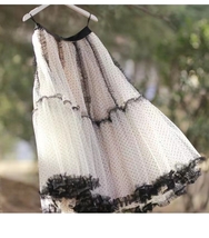 Dusty Blue Polka Dot Lace Tulle Skirt Vintage Dotted Long Tulle Skirt Outfit image 8