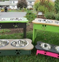 15&quot; LARGE ELEVATED DOG FOOD WATER STATION Custom Colors Combos Amish Mad... - $134.97