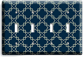 Teal Blue Arabic Trellis Pattern 4 Gang Light Switch Wall Plates Room Home Decor - $18.59
