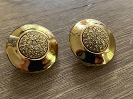 Swarovski Gold Tone White Crystal Glass Round Clip On Earrings Classy Formal - $29.69