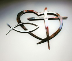 Heart &amp; Cross and Fish Special  Copper/Bronzed with Polished Steel 11&quot; wide - $24.98