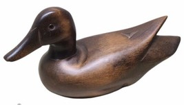 Carved Wooden Duck Glass Eyes - 9 x 4 x 4.5" Tall. Decorative Shelf Ornament