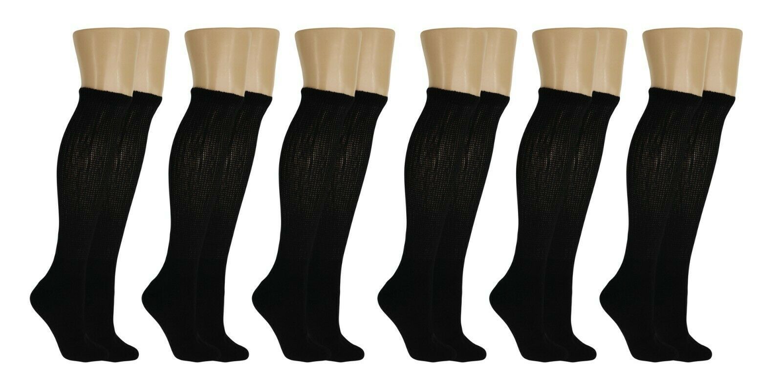Black Diabetic Knee Socks for Men and Women with Full Cushioned Sole 6 Pairs