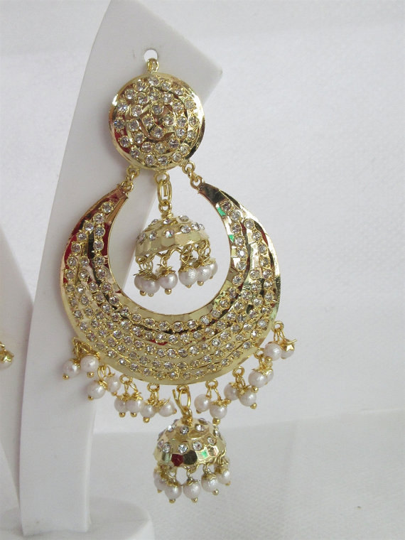 Gold Jadau Double Jhumki Jhumka Pearl Earrings Tikka Set/Long India ...