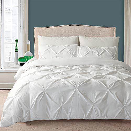 MOVE OVER 3 Pieces Pinch Pleated Bedding White Duvet Cover Set Pintuck ...