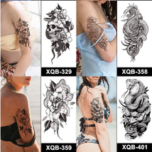 10 Sheet Black Snake Temporary Tattoos with Flower Zombie Sword Body Waterproof  image 9