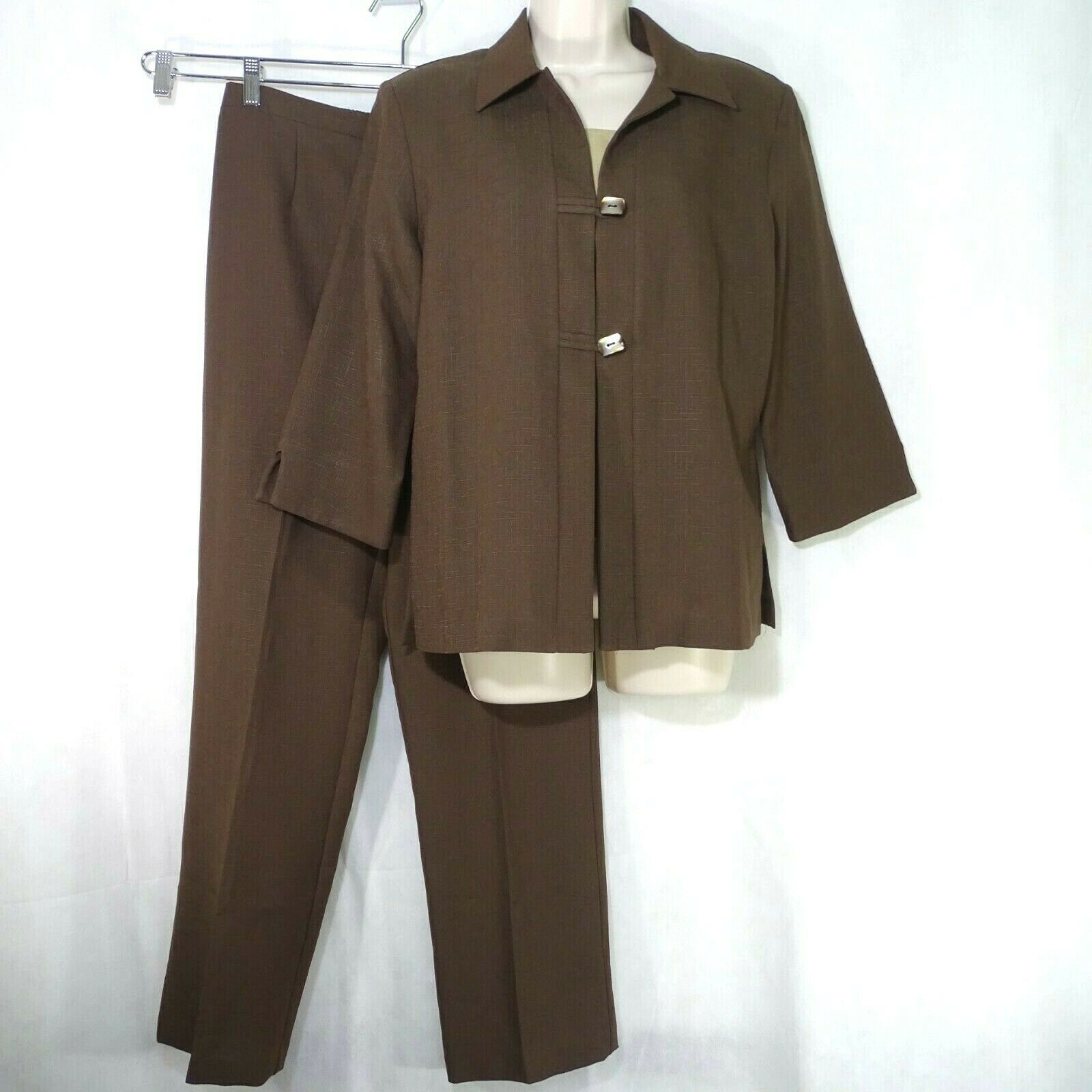 Sag Harbor Textured Pants Suit Women Size 10 Brown Tan Long Sleeve ...