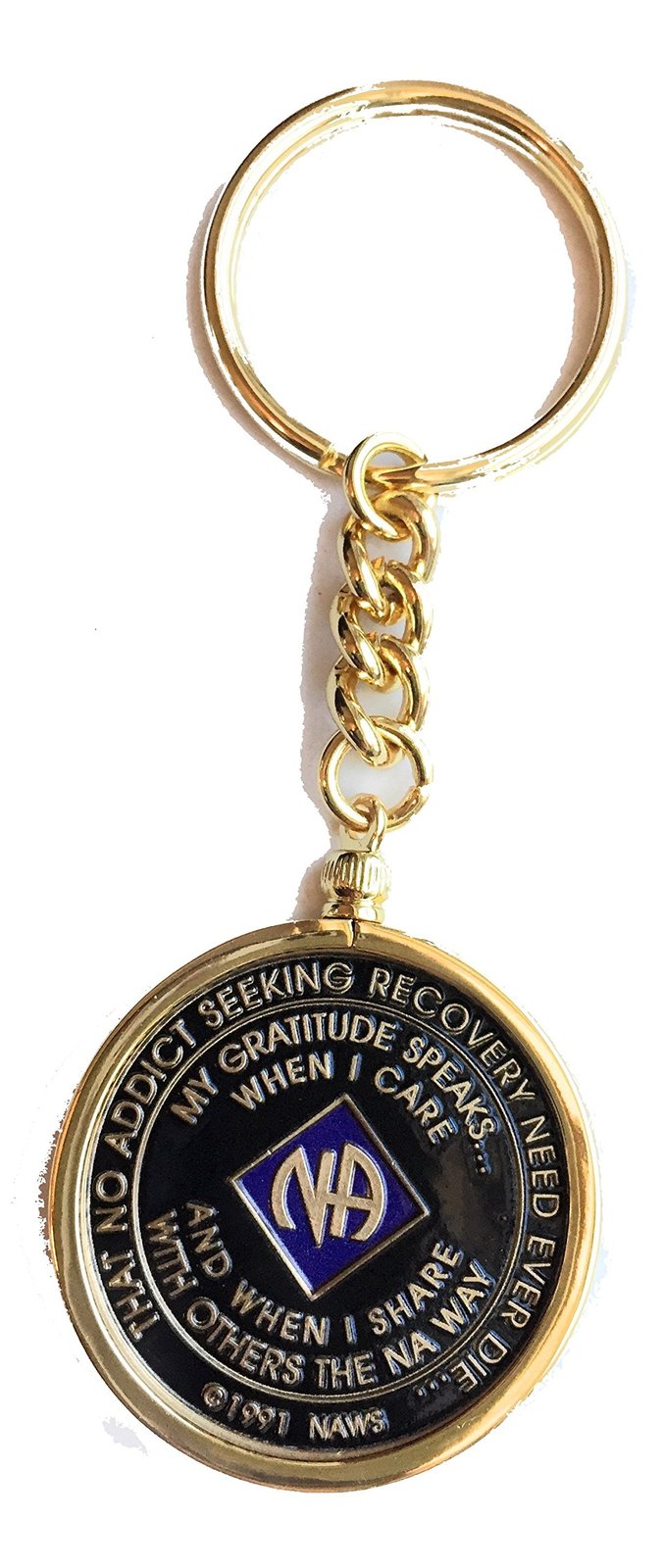 NA Medallion Holder Keychain 18k Gold Plated Narcotics Anonymous Key