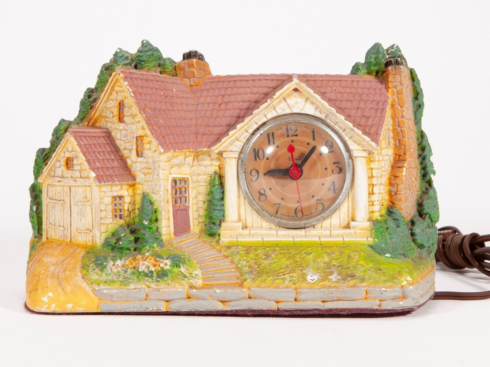 Vintage Electric Clock in Chalkware House Works! United Clock Corp
