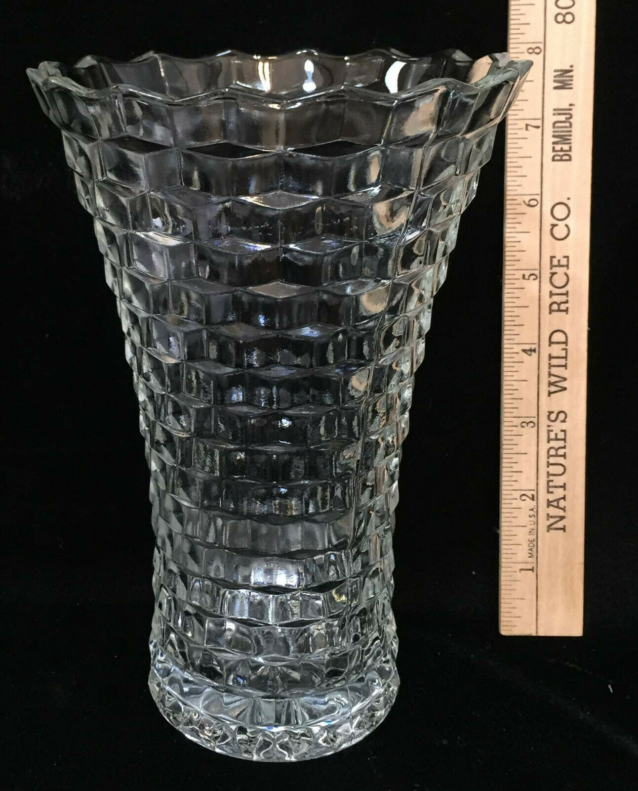 Fostoria American Vase Clear Glass Cube 8 Vintage Fluted Flared Flower Floral Pottery And Glass 9678