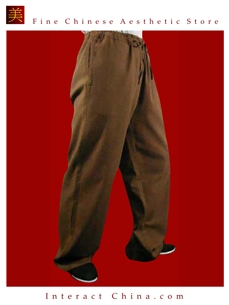 Image of 100% Cotton Brown Kung Fu Martial Arts Tai Chi Pant Trousers Tailor Custom Made