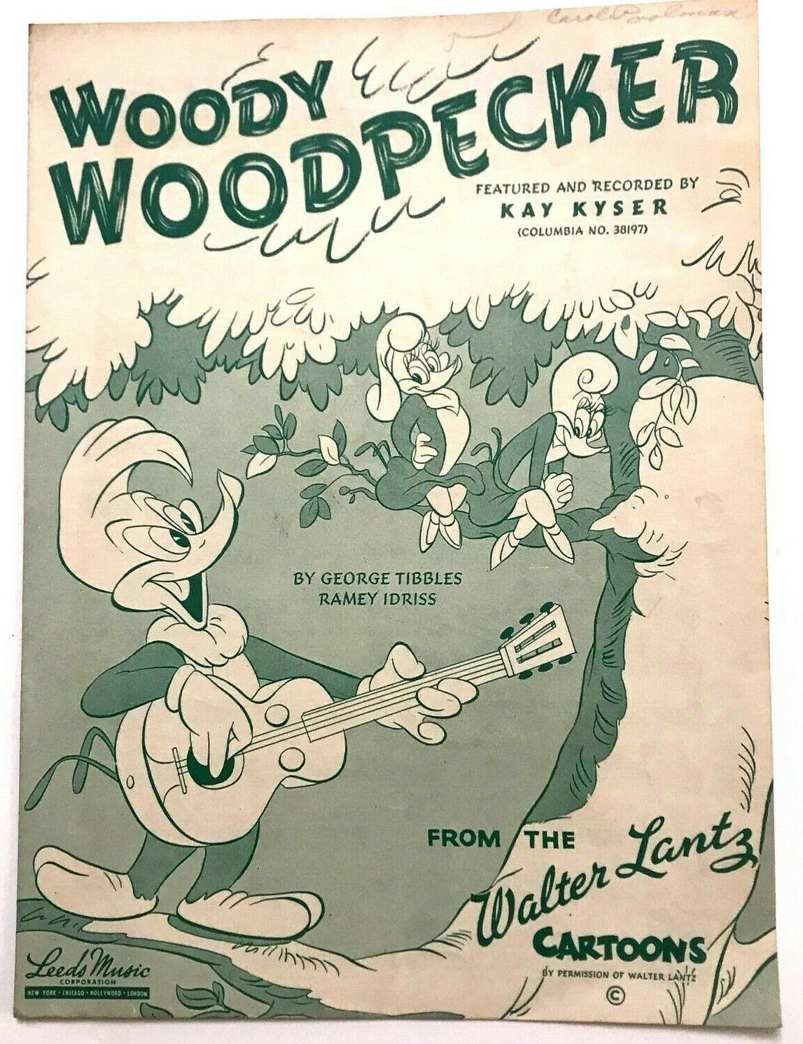 Woody Woodpecker Sheet Music 1948 Recorded by Kay Kyser Leeds Music ...