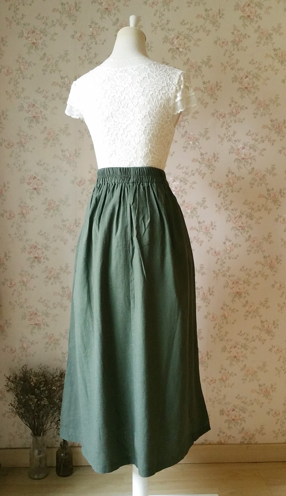 ARMY GREEN Boho Skirt Loose Long Linen Wrap Skirt Army Green Linen ...