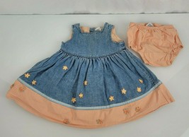 Baby Gap Dress Vintage Jean Denim Dungaree Jumper Orange Gingham Flower ... - $19.79