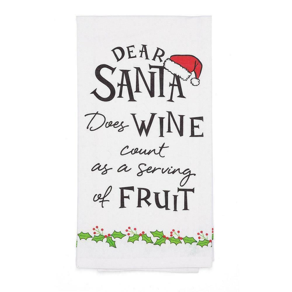 IZZY & OLIVER "Dear Santa Wine A Fruit" 6006989 Kitchen Bar Towel~19″X27″Cotton - $8.71