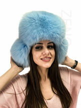 Arctic Fox Fur Hat Baby Blue Full Fur Aviator Hat Ushanka Hat Trapper Hat image 8