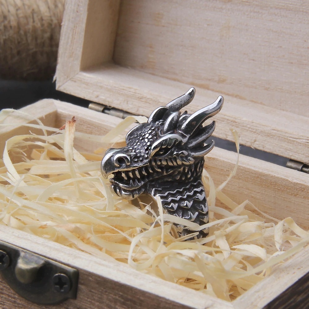 Stainless Steel Vegvisir Statement Viking Dragon Ring Mens Jewelry Fashion Gifts