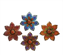 Flower Wall Plaques Set of 4 Painted Glass and Iron Indoor Outdoor 18" x 18" image 1