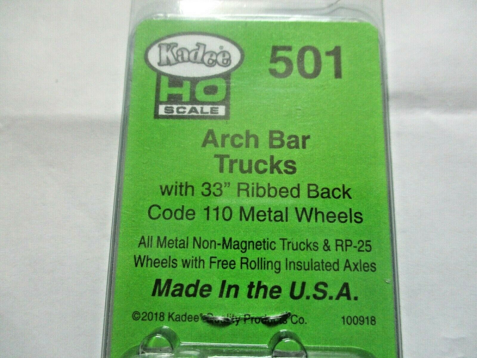 HO Scale KADEE 501 ARCH BAR Metal Trucks with 33" Code 110 Ribbed Back Wheels 