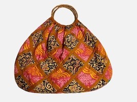 Vintage Large Handmade Cloth Vegan Bag Tote Pink Red 100% Cotton 24x17" Thailand image 1