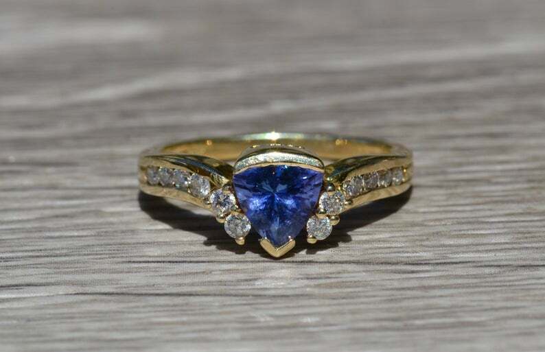 1.25CT Trillion Cut Tanzanite 14K White Gold Finish Wedding Engagement Ring