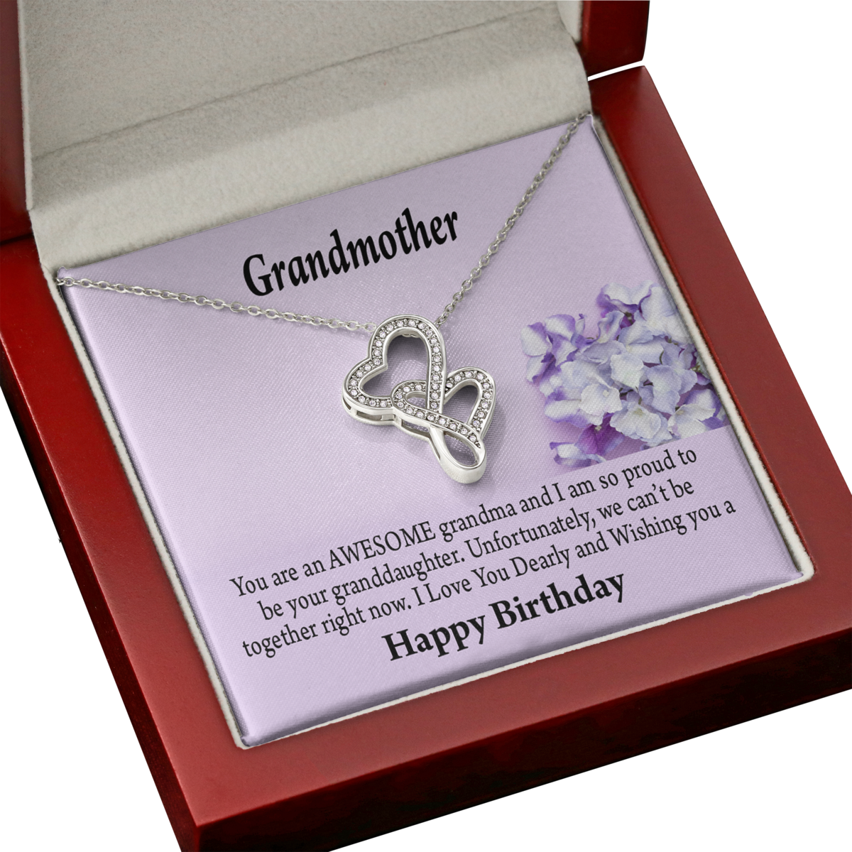 Grandmother Necklace Granddaughter Grandma Birthday Double Heart messa
