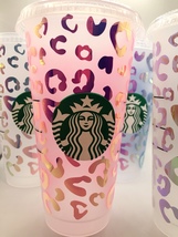 Reusable plastic tumbler with lid and straw holographic cheetah print - $22.00