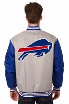NFL Buffalo Bills  Poly Twill Jacket  Charcoal Royal Patch Logos JH Design - $129.99