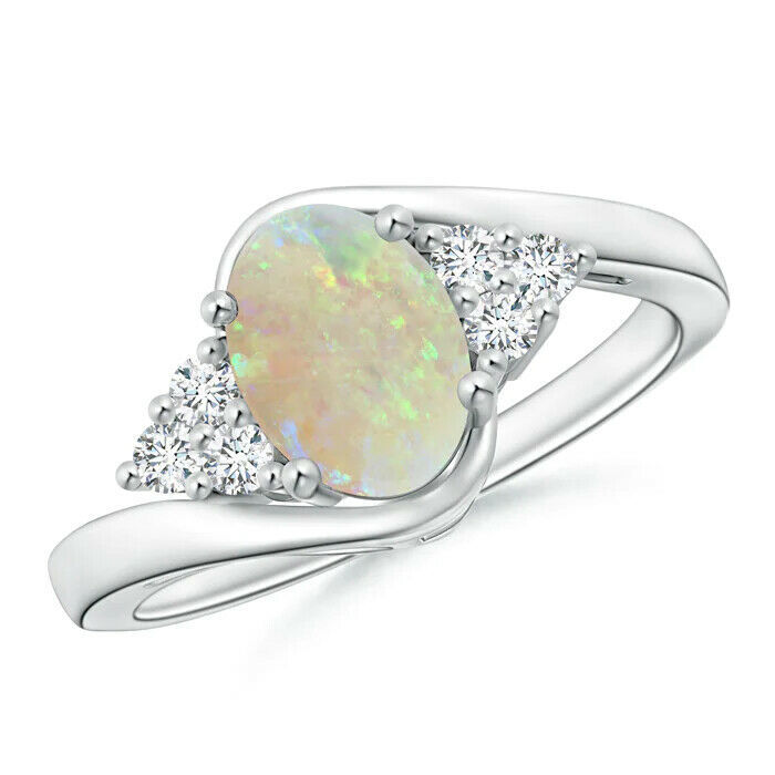 925 Silver Opal Twist Engagement Ring Natural Opal Solitaire Ring Wedding Ring