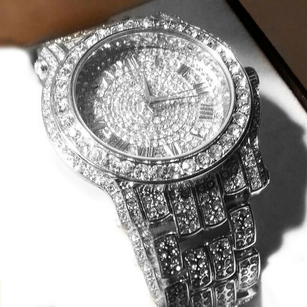 Men's Luxury Rapper's Lab Crystal Metal Band Dress Clubbing wrist Watch