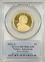 2021-S $1 Sacagawea Dollar MILITARY SERVICE PCGS PR70 FS - Cleveland -  POP 50 image 3