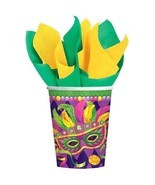 Mardi Gras Party Masquerade Mask 8 Ct 9 oz Paper Cups Hot Cold Beverages - $2.96