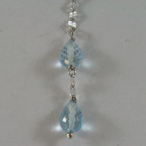 SOLID 18K WHITE GOLD EARRINGS, WITH DROP OF BLUE TOPAZ LENGTH 1.85 INCHES image 3