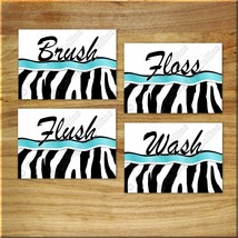 Zebra Teal  Black Turquoise Bathroom Pictures Prints Art Brush Flush Wash Floss - $15.95