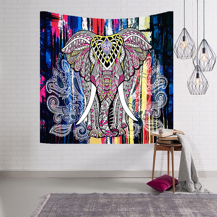 Indian Elephant Tapestry Aubusson Colored Wall Carpet Beach Blanket 150x130cm