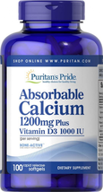 Puritan's Pride Absorbable Calcium 1200 mg with Vitamin 100 Count (Pack of 1) - $12.49