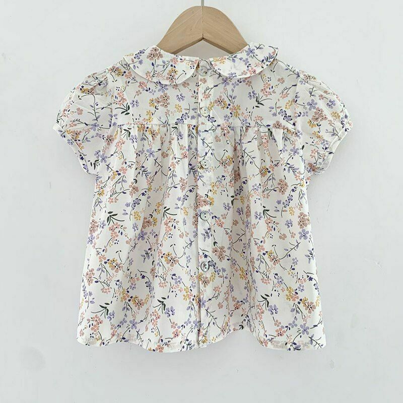 Short Sleeve Soft Cotton Fabric Floral Pattern Toddler Girl Loose Top Blouse New